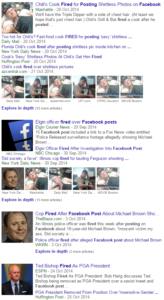 News Articles for "Fired For Facebook Post"